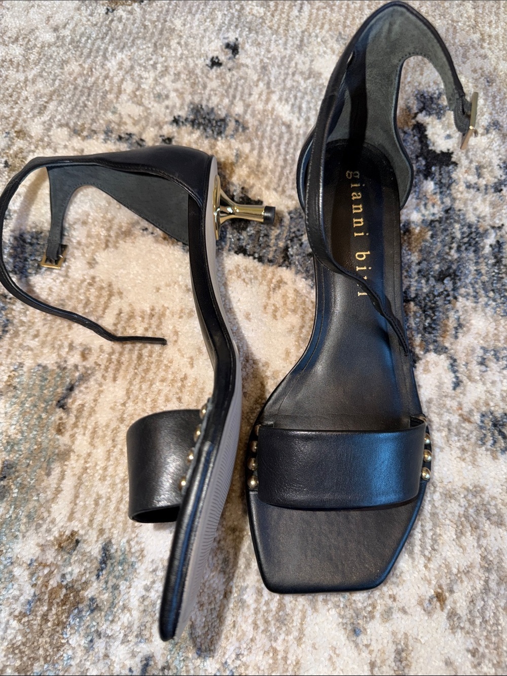 Gianni Bini Black Strappy Studded Kitten Heeled Sandals - Picture 10 of 10